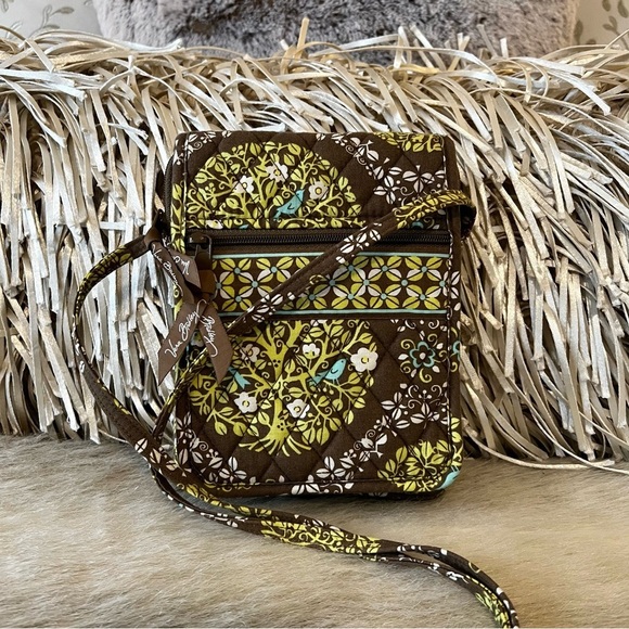 VERA BRADLEY Sittin’ In A Tree 2010 Mini Hipster Crossbody Green Blue Birds - Picture 1 of 14